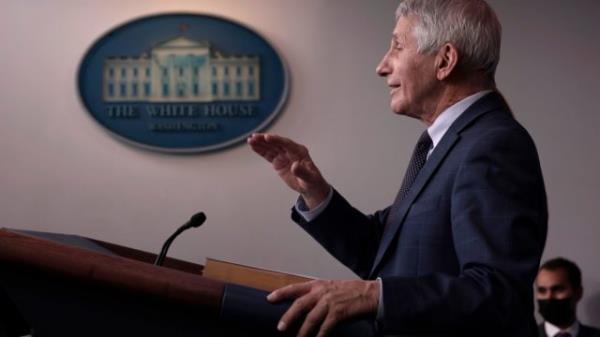 Dr. Anthony Fauci, Director of the Natio<em></em>nal Institute of Allergy and Infectious Diseases and the Chief Medical Advisor to the President, gestures as he answers a question from a reporter after giving an update on the Omicron COVID-19 variant during the daily press briefing at the White House on December 01, 2021 in Washington, DC. The first case of the omicron variant in the United States has been co<em></em>nfirmed today in California.