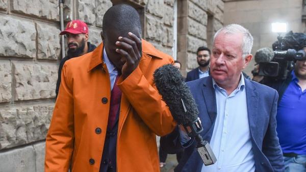 Benjamin Mendy speaks to the media as he leaves Chester Crown Court havin<em></em>g been found not guilty of one count rape and one of attempted rape. Picture date: Friday July 14, 2023.