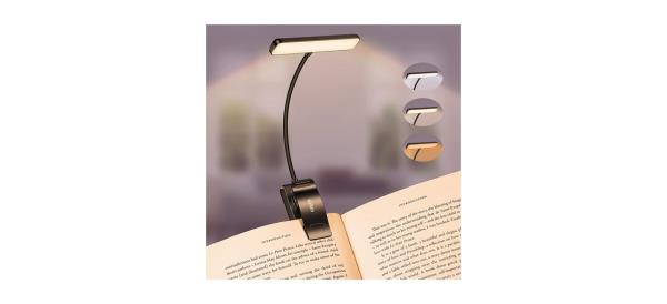 Gritin 19 LED Rechargeable Book Light attached to book book